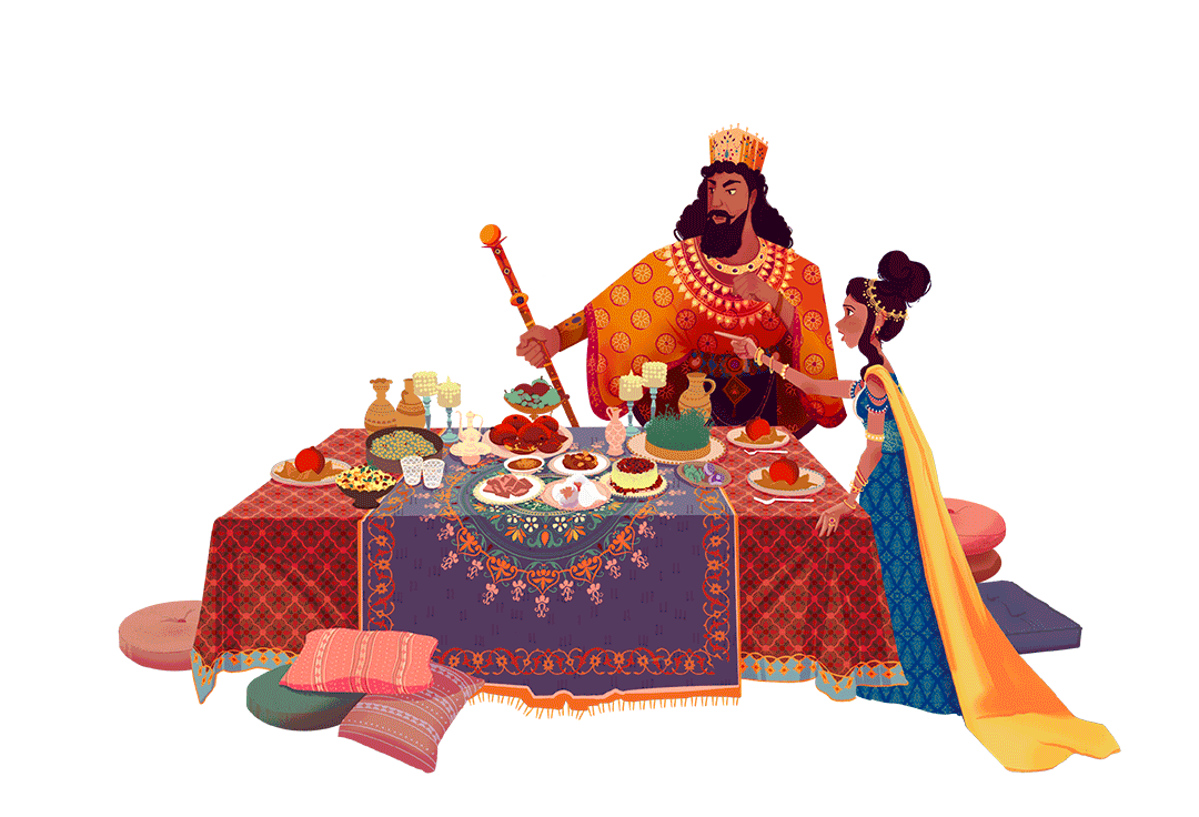 The king and Esther at the banquet table