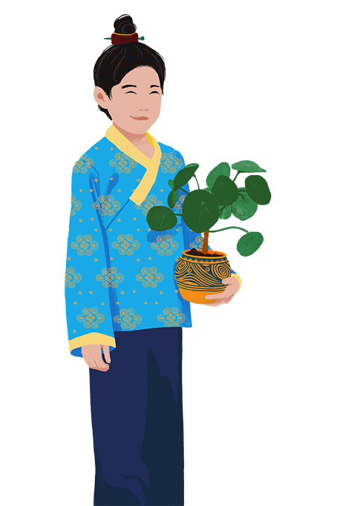 Chinese boy holding his plant