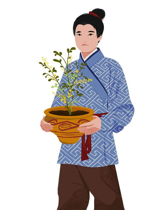 Chinese boy holding his plant