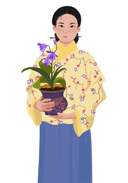 Chinese boy holding his plant