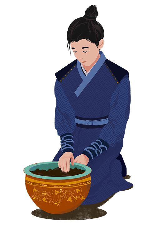 Ling sitting with his empty pot